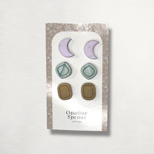 Stud Set Of 3 · Hypoallergenic 18K Gold Plated Stainless Steel · Clay Earrings