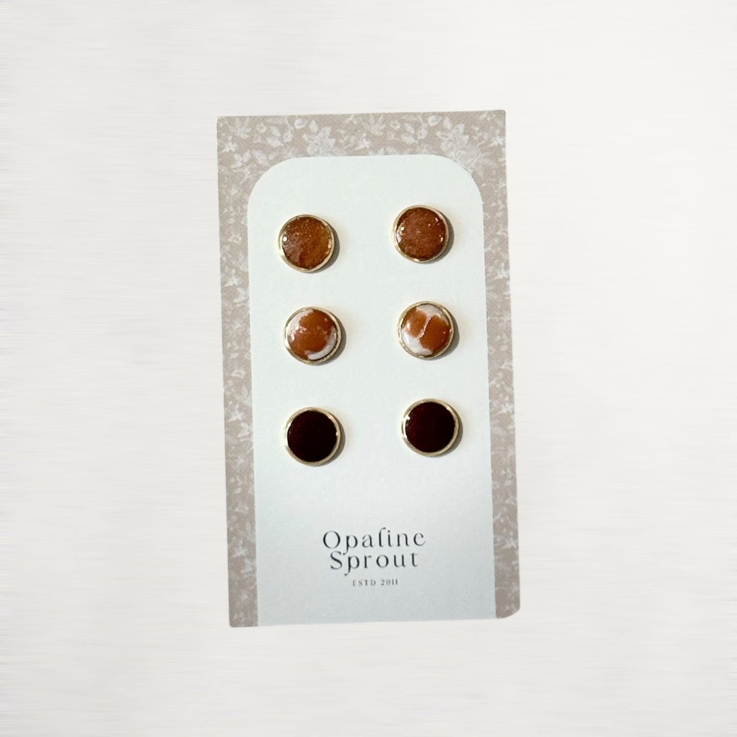 The Dot Studs – Coral, Cherry Cordial, Linen