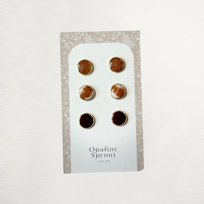 The Dot Studs – Coral, Cherry Cordial, Linen