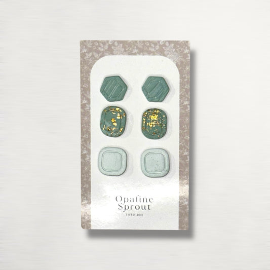 Stud Set Of 3 · Hypoallergenic 18K Gold Plated Stainless Steel · Clay Earrings