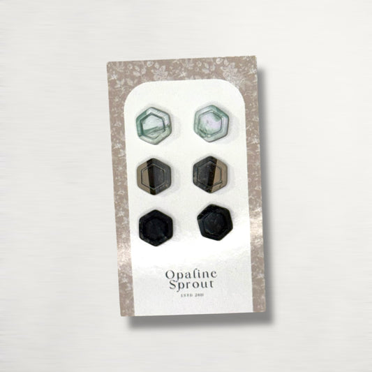 Stud Set Of 3 · Hypoallergenic 18K Gold Plated Stainless Steel · Clay Earrings