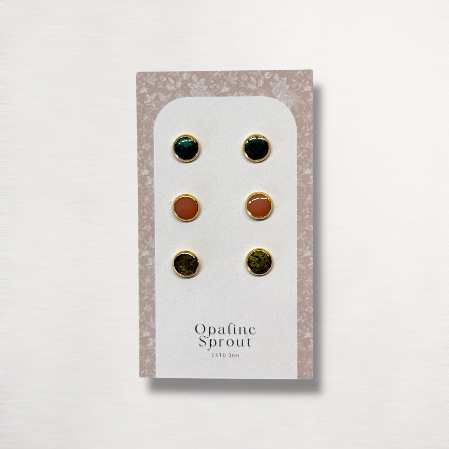 The Dot Studs – Coral, Emerald, Citrine · Autumn Collection