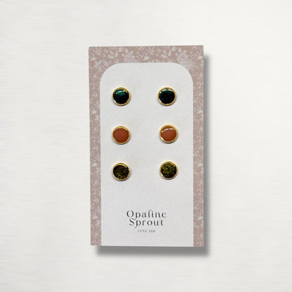The Dot Studs – Coral, Emerald, Citrine · Autumn Collection