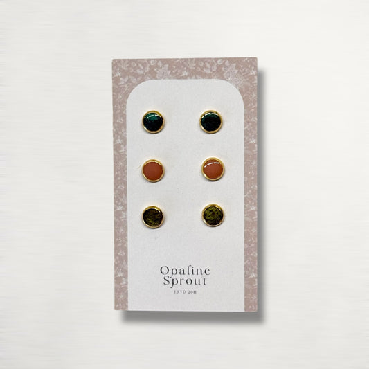 The Dot Studs – Coral, Emerald, Citrine · Autumn Collection