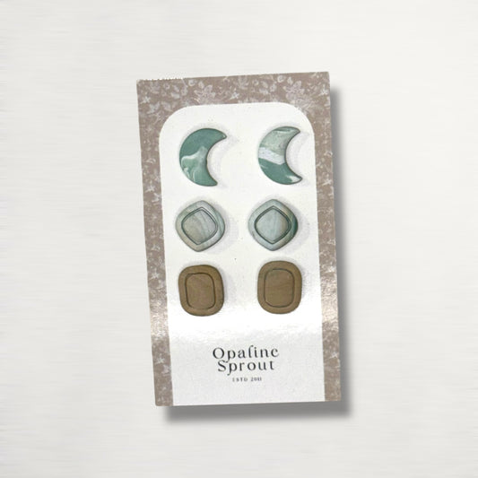 Stud Set Of 3 · Hypoallergenic 18K Gold Plated Stainless Steel · Clay Earrings