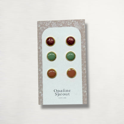 The Dot Studs – Ruby, Sage, Coral · Garden Collection