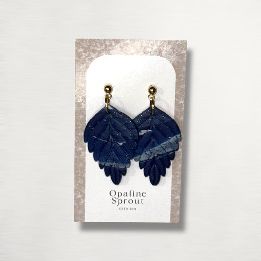 The Pressed Leaf Drop Earrings – Deep Navy – Winter Collection · Winter Wonderland | Hypoallergenic 18K Gold-Plated – Handmade Jewelry