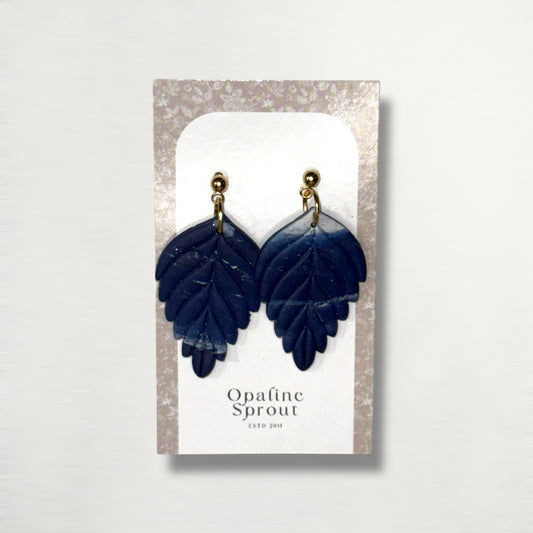 The Pressed Leaf Drop Earrings – Deep Navy – Winter Collection · Winter Wonderland | Hypoallergenic 18K Gold-Plated – Handmade Jewelry