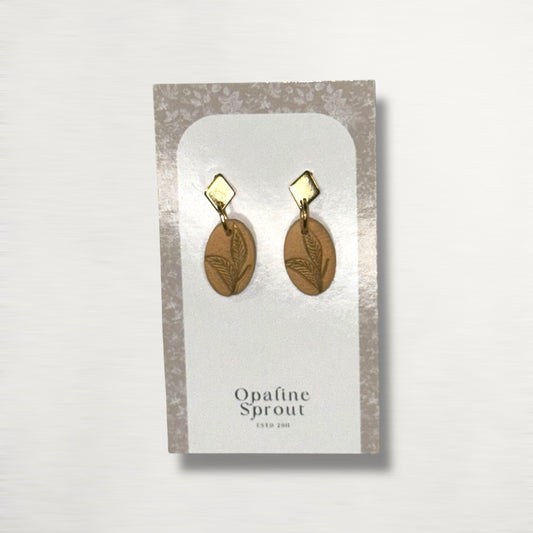 Drop Dangle Earrings · Hypoallergenic 18K Gold Plated Stainless Steel · Clay Earrings · Beige Leaves Dainty Oval · Fall