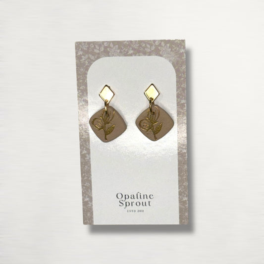 Drop Dangle Earrings · Hypoallergenic 18K Gold Plated Stainless Steel · Clay Earrings · Beige Dainty Square · Fall