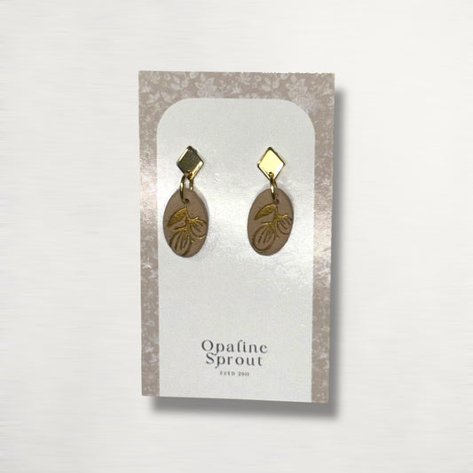Drop Dangle Earrings · Hypoallergenic 18K Gold Plated Stainless Steel · Clay Earrings · Beige Dainty Oval · Fall