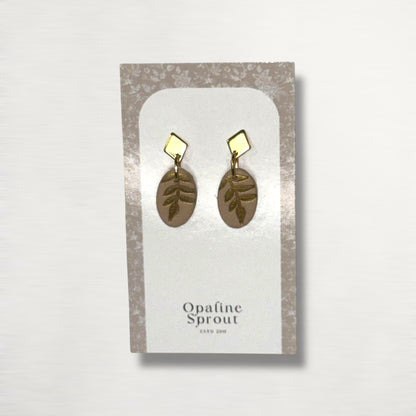 Drop Dangle Earrings · Hypoallergenic 18K Gold Plated Stainless Steel · Clay Earrings · Beige Dainty Oval · Fall