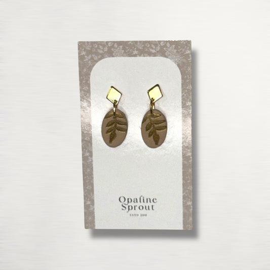 Drop Dangle Earrings · Hypoallergenic 18K Gold Plated Stainless Steel · Clay Earrings · Beige Dainty Oval · Fall