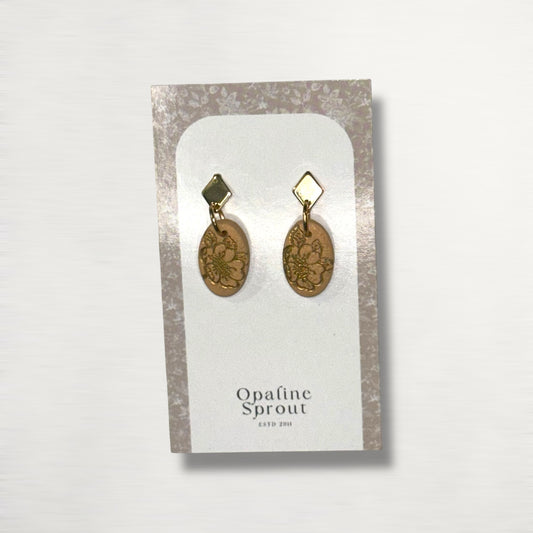 Drop Dangle Earrings · Hypoallergenic 18K Gold Plated Stainless Steel · Clay Earrings · Beige Dainty Oval · Fall