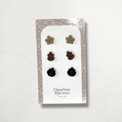 The October Studs – Leaves Trio | Hypoallergenic 18K Gold-Plated – Handmade Jewelry