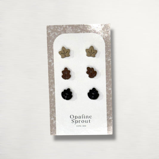 The October Studs – Leaves Trio | Hypoallergenic 18K Gold-Plated – Handmade Jewelry