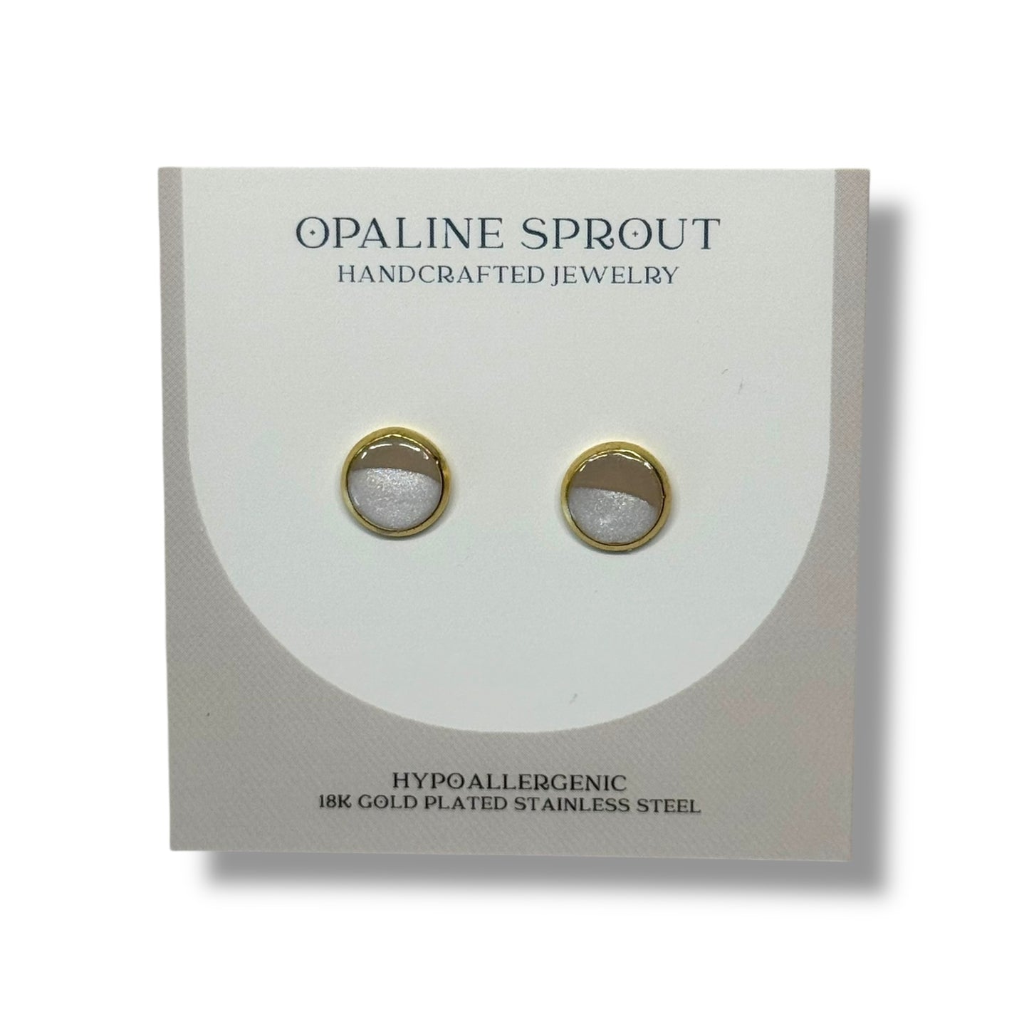 The Dot Studs – White & Tan Half · Autumn Collection · Medium