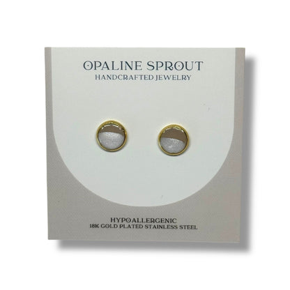 The Dot Studs – White & Tan Half · Autumn Collection · Medium