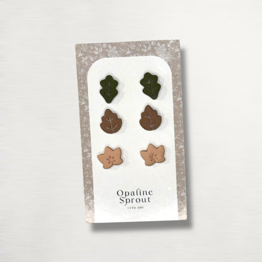 The October Studs – Leaves Trio | Hypoallergenic 18K Gold-Plated – Handmade Jewelry