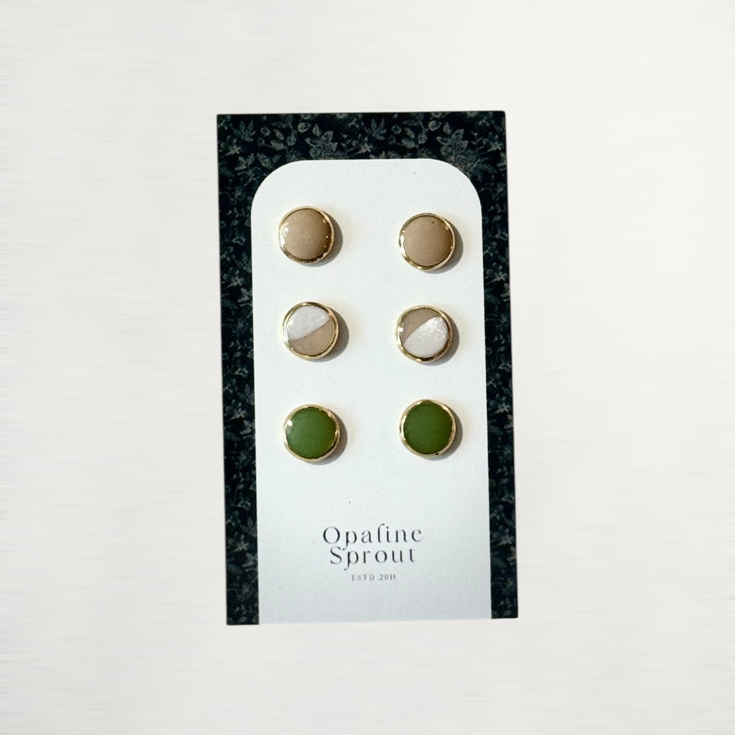 The Dot Studs – Sage, Linen, Hayride