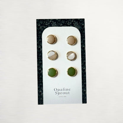 The Dot Studs – Sage, Linen, Hayride