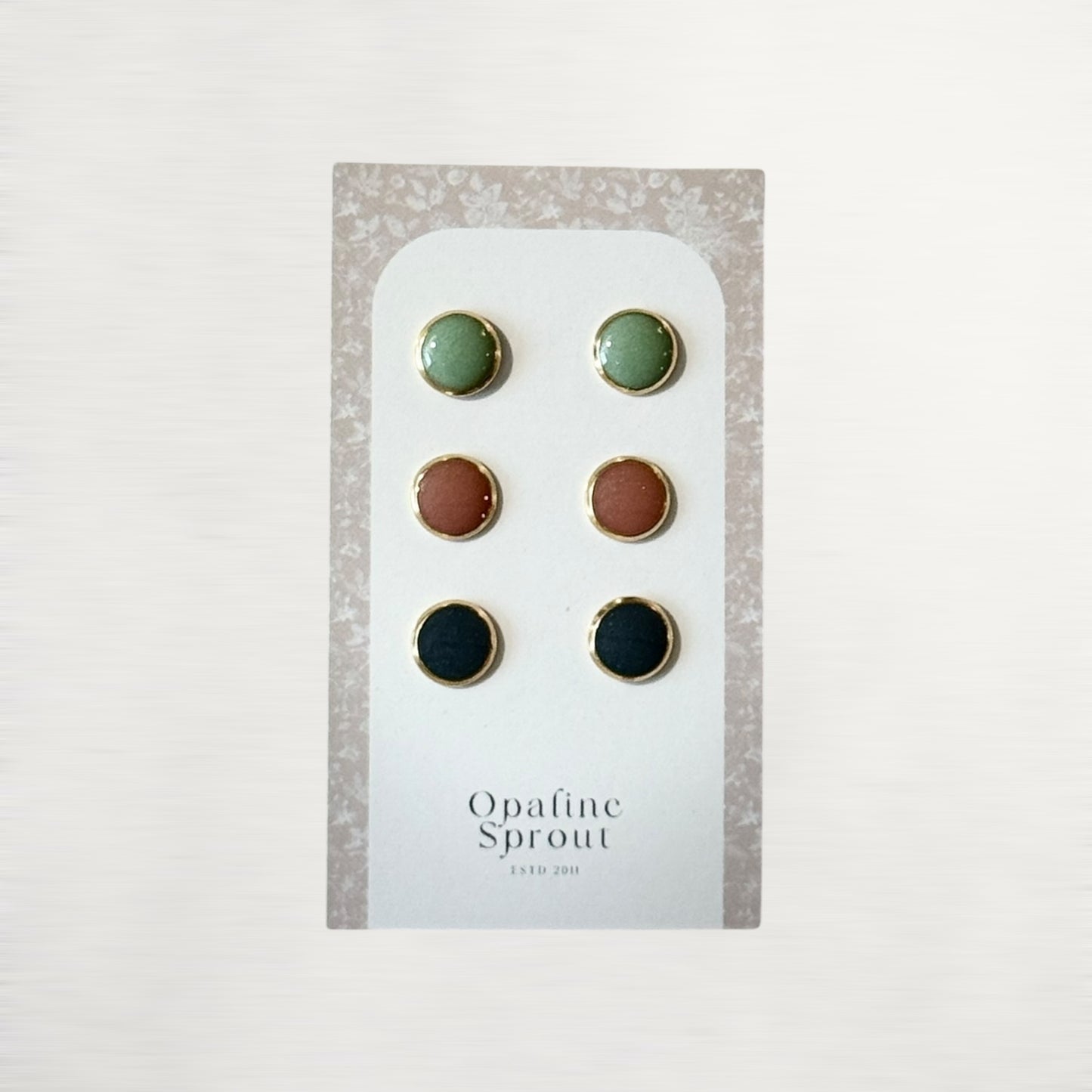 The Dot Studs – Prickly Pear, Slate Blue, Coral