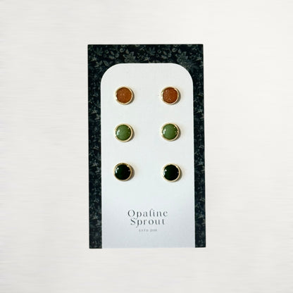 The Dot Studs – Sage, Forest, Coral
