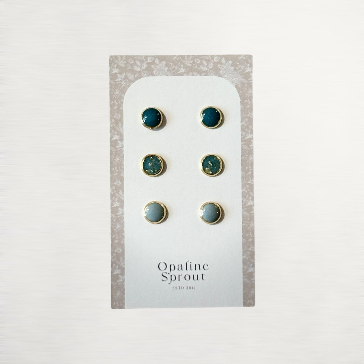The Dot Studs – Dusty Mint, Navy, Slate Blue