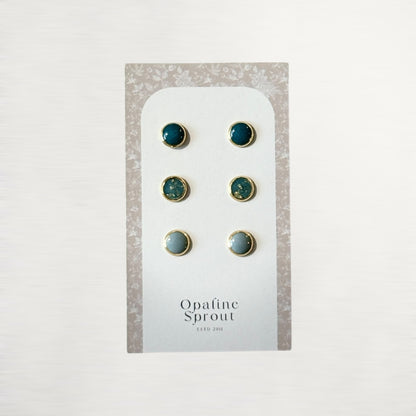 The Dot Studs – Dusty Mint, Navy, Slate Blue