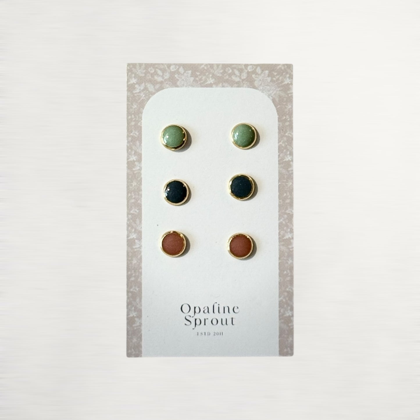 The Dot Studs – Prickly Pear, Slate Blue, Coral
