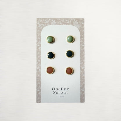 The Dot Studs – Prickly Pear, Slate Blue, Coral