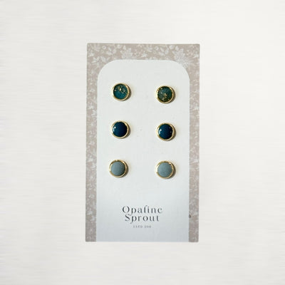 The Dot Studs – Dusty Mint, Navy, Slate Blue