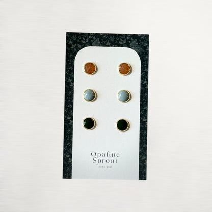 The Dot Studs – Dusty Mint, Forest, Golden Hour