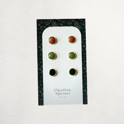 The Dot Studs – Sage, Forest, Coral