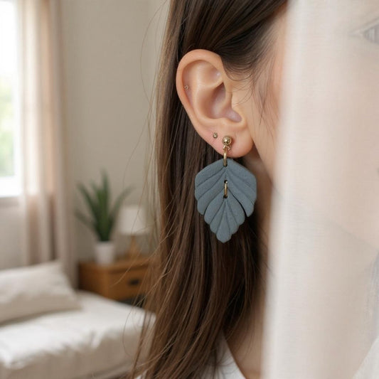 The Driftleaf Drop Earrings – Slate Blue – Winter Collection · Winter Wonderland | Hypoallergenic 18K Gold-Plated – Handmade Jewelry