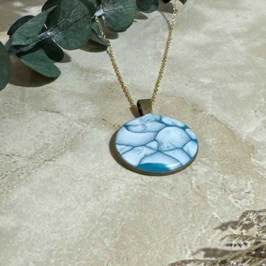 Azure Sky: Blue Resin Cabochon Pendant Necklace