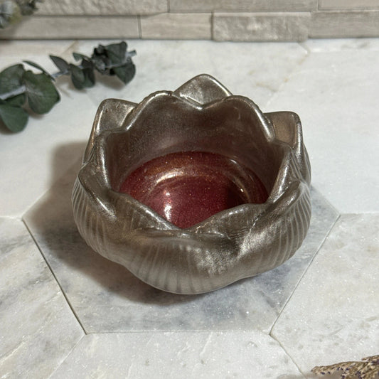 Crimson Lotus: Silver & Red Tea Light Holder