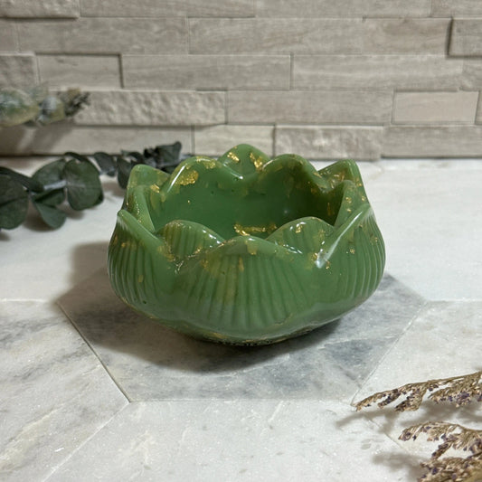 Serene Sanctuary: Sage & Gold Lotus Tea Light Holder