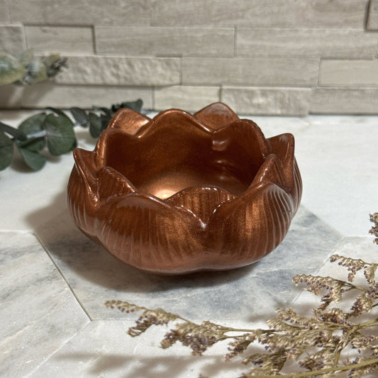 Copper Bloom Lotus: Shimmering Tea Light Holder