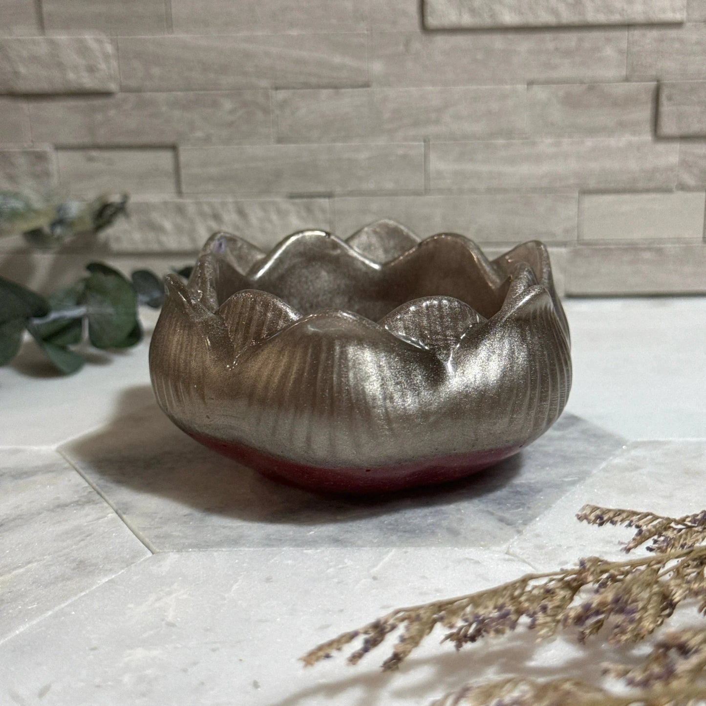 Crimson Lotus: Silver & Red Tea Light Holder