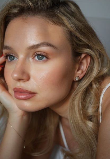 The Dot Studs – White & Tan Half · Autumn Collection · Medium