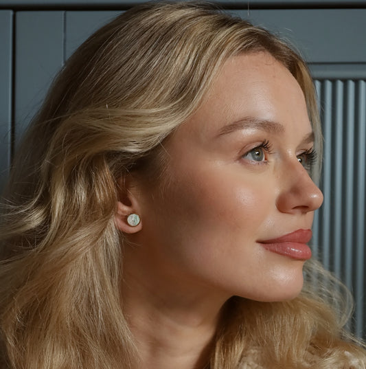 The Dot Studs – White & Sea Glass II Half · Water Collection · Medium