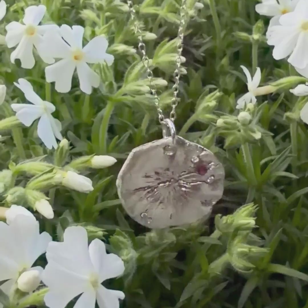 Water Lily Pendant Necklace · Ruby, 999 Fine Silver · Botanical Jewelry